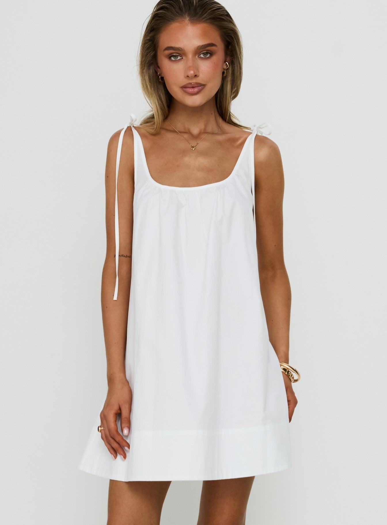 Lucka Babydoll Tie Mini Dress White