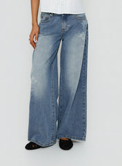 Johnni Floral Printed Low Rise Jeans Mid Wash