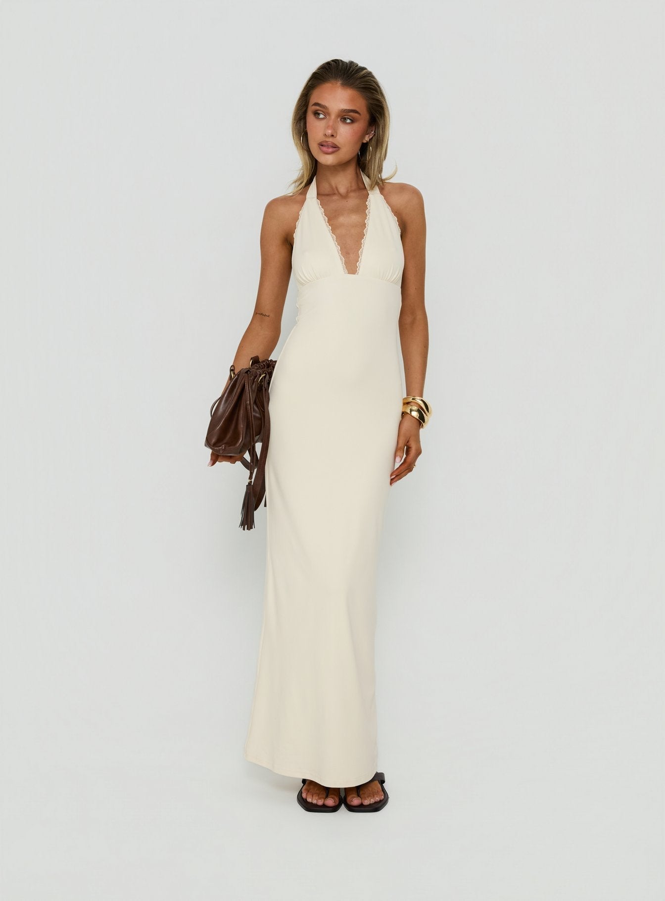 Almeria Lace Detail Halter Maxi Dress Butter