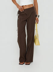 Editta Tie Detail Low Rise Tailored Pants Brown Pinstripe