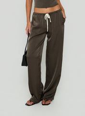 Dialled Up Tie Waist Satin Pants Mocha