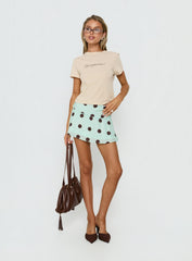 Elicia Ruched Mini Skirt Mint / Chocolate Polka Dot