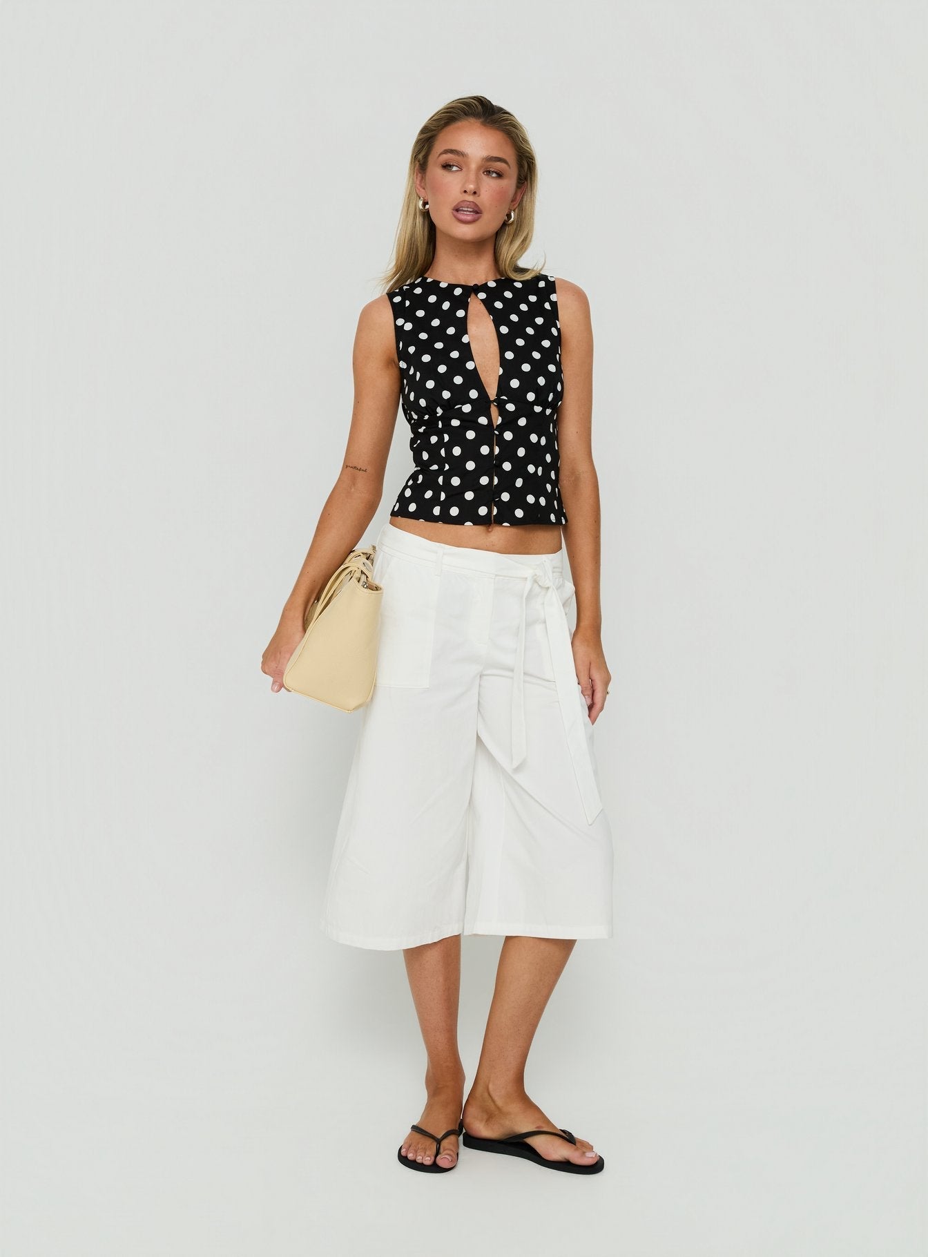 Dahlea Keyhole Sleeveless Top Black Polka Dot