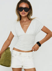 Mattey Cinched V Neck Top Grey Marle