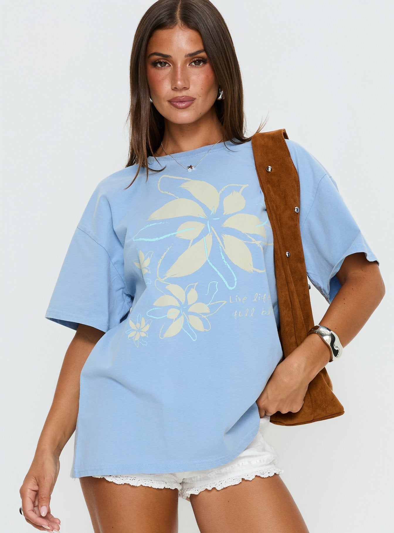 Full Bloom Oversized Graphic Tee Washed Blue
