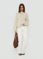Harmony Balloon Sleeve Knit Sweater Beige