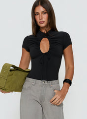 Maeci Ruched Tie Detail Bodysuit Black