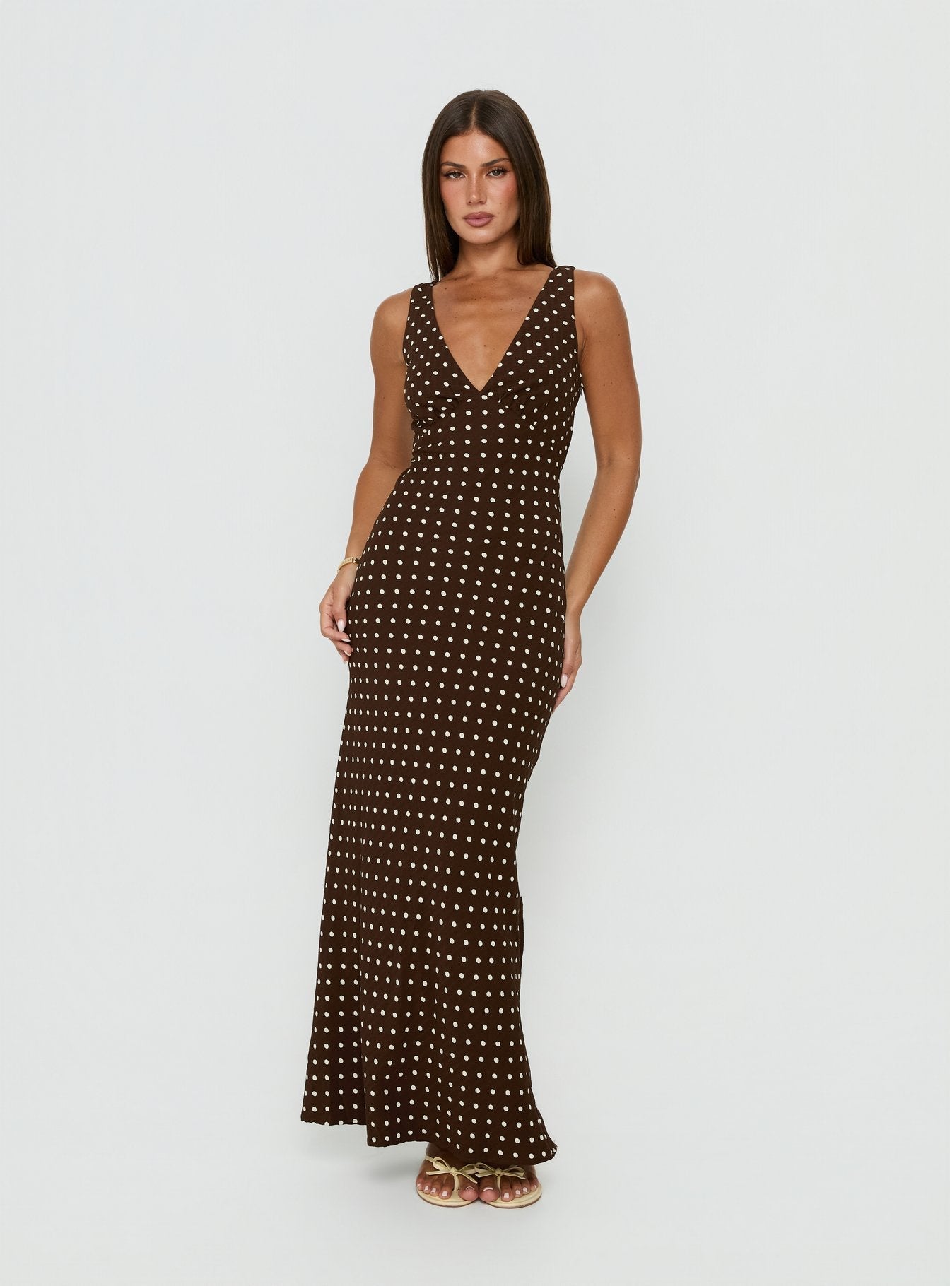 Nellie Maxi Dress Brown Polka Dot Tall