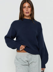 Harmony Balloon Sleeve Knit Sweater Navy
