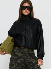 Dialtone Funnel Neck Faux Leather Jacket Black