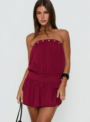 Lenika Eyelet Strapless Mini Dress Burgundy