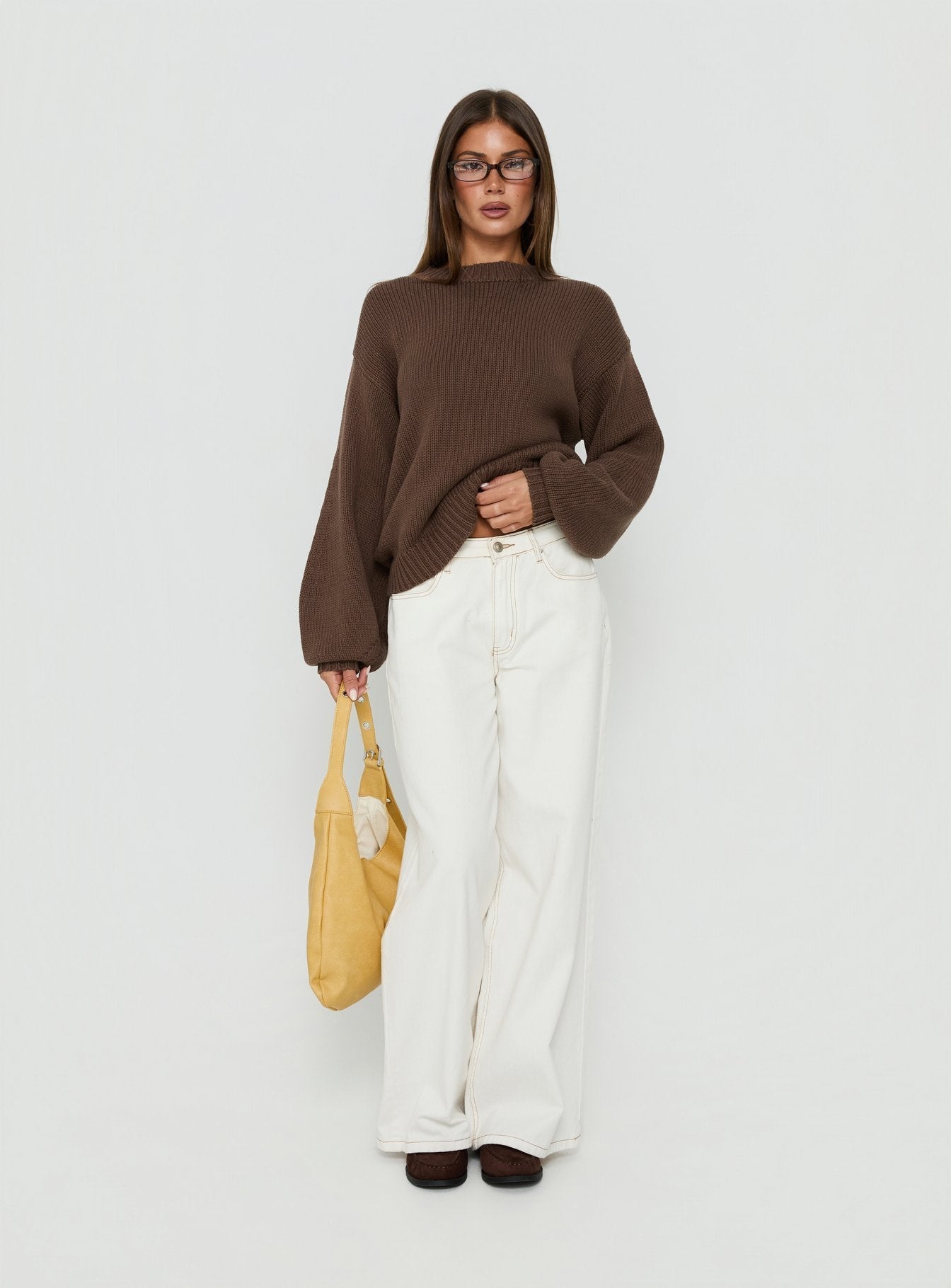 Harmony Balloon Sleeve Knit Sweater Dark Brown