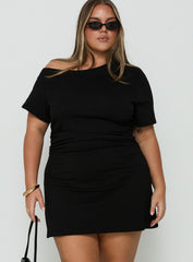 Avriana Off Shoulder T-Shirt Mini Dress Black Curve