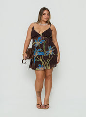 Isakaia Beaded Mini Dress Brown Floral Curve