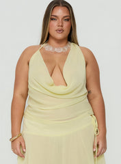 Evaleine Chiffon Cowl Neck Top Baby Yellow Curve