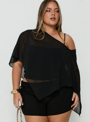 Senzo Chiffon Poncho Top Black Curve