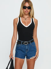 Top Tier Mid Rise Denim Shorts Mid Blue Wash