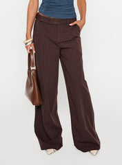 Lustre Wide Leg Pant Brown Pinstripe