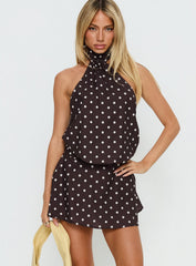 Natalea High Neck Romper Brown / White Polka