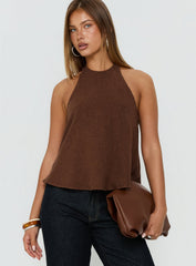 Aquaria Halter Linen Blend Top Chocolate