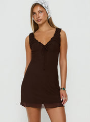 Natalis V Neck Mini Dress Chocolate