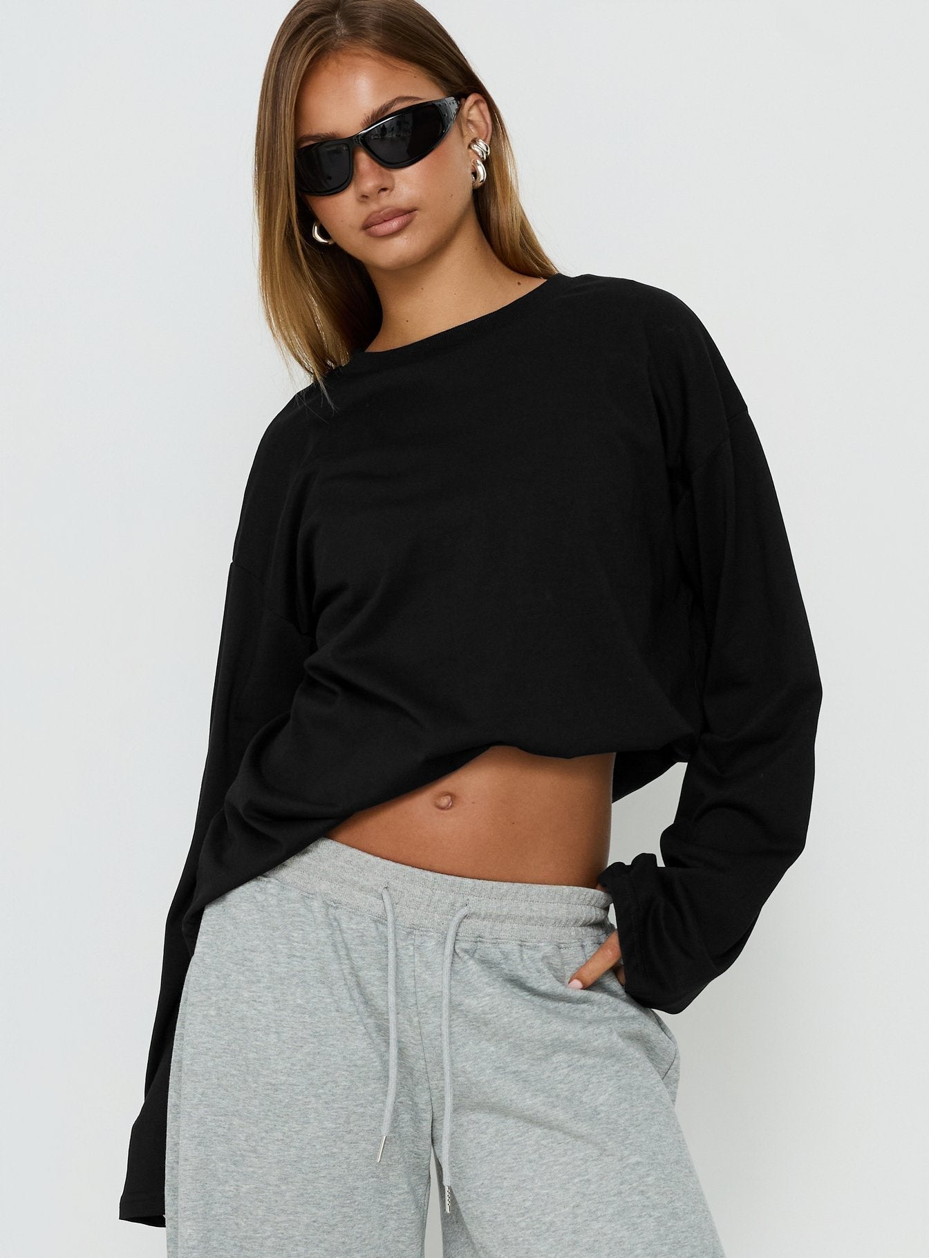 Settle Down Long Sleeve Top Black