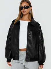Goldsmith Faux Leather Bomber Jacket Black
