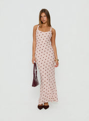 Picante Bias Cross Back Maxi Dress Pink Polka