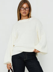 Harmony Balloon Sleeve Knit Sweater White