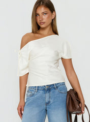 Faisa Off Shoulder Satin Top Cream