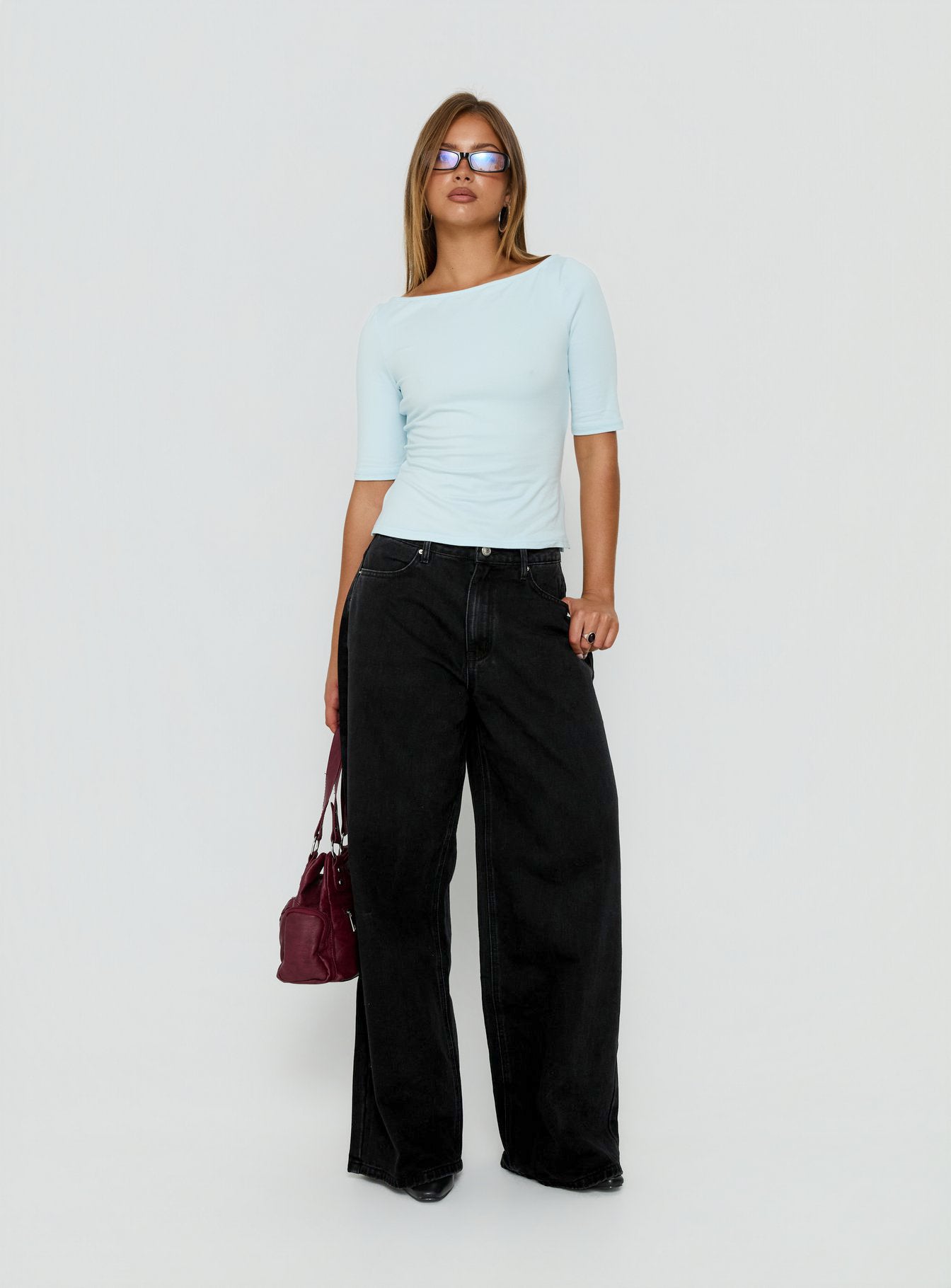 Naylor Mid Rise Wide Leg Jeans Washed Black Denim Petite