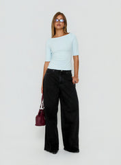 Naylor Mid Rise Wide Leg Jeans Washed Black Denim Petite