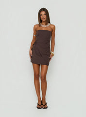 Noira Strapless Wrap Mini Dress Chocolate