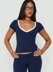 Rowanna Sporty Scoop Neck Top Navy / Cream