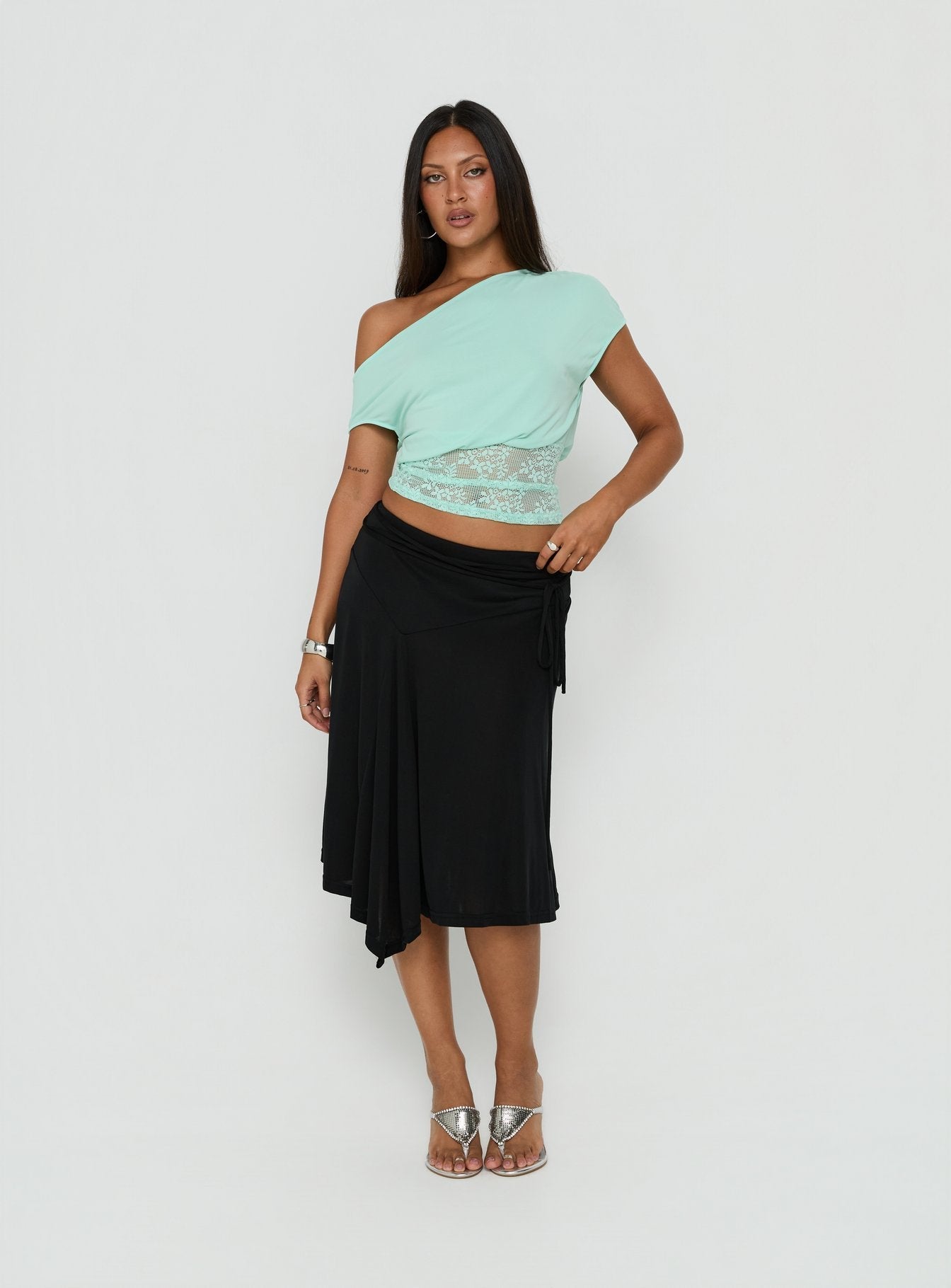 Marienna One Shoulder Lace Top Turquoise
