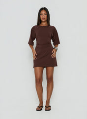 Enzia Raglan Lace Up Mini Dress Brown