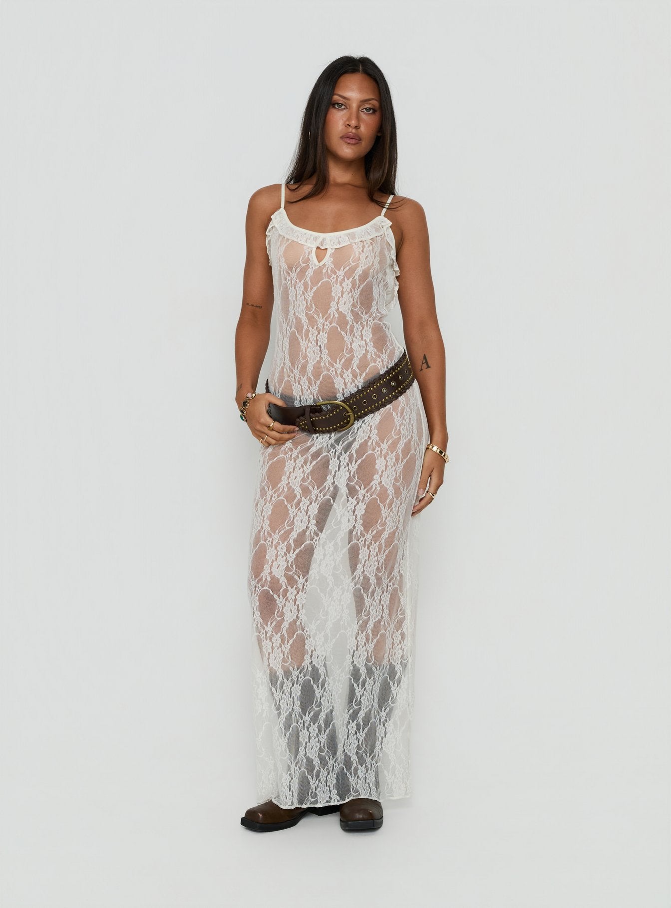 Wall Of Sound Sheer Lace Maxi Dress Antique White