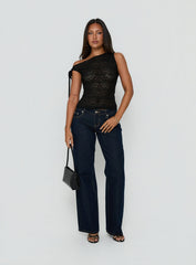 Eyla Sheer One Shoulder Top Black