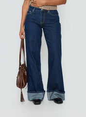Darla Low Rise Straight Leg Cuff Jean Dark Blue Wash