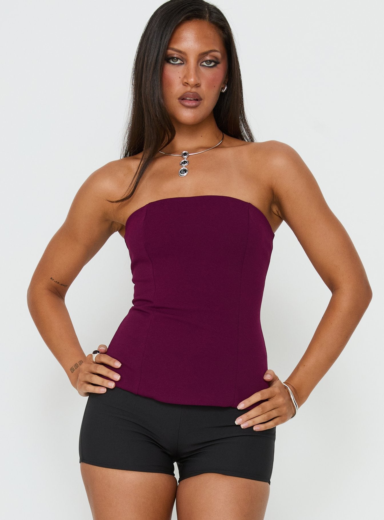 Loreto Strapless Tie Back Top Plum