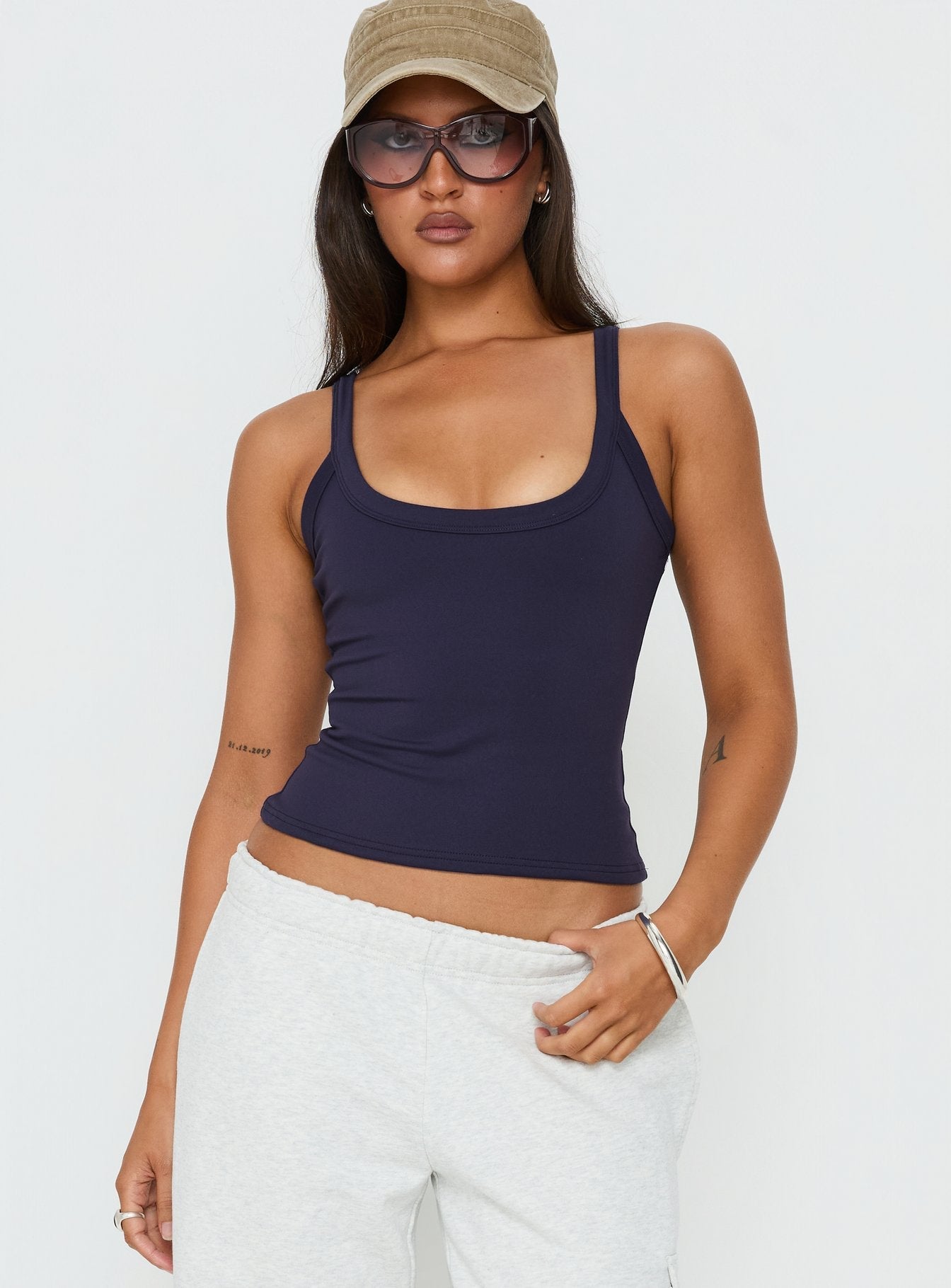 Kasper Cinched Longline Tank Top Navy
