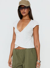 Stefanee Short Sleeve Wrap Top Light Grey Marle