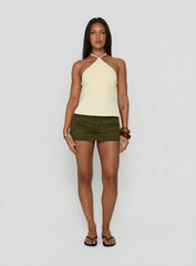 Eiva Arrowneck Button Detail Top Lemon
