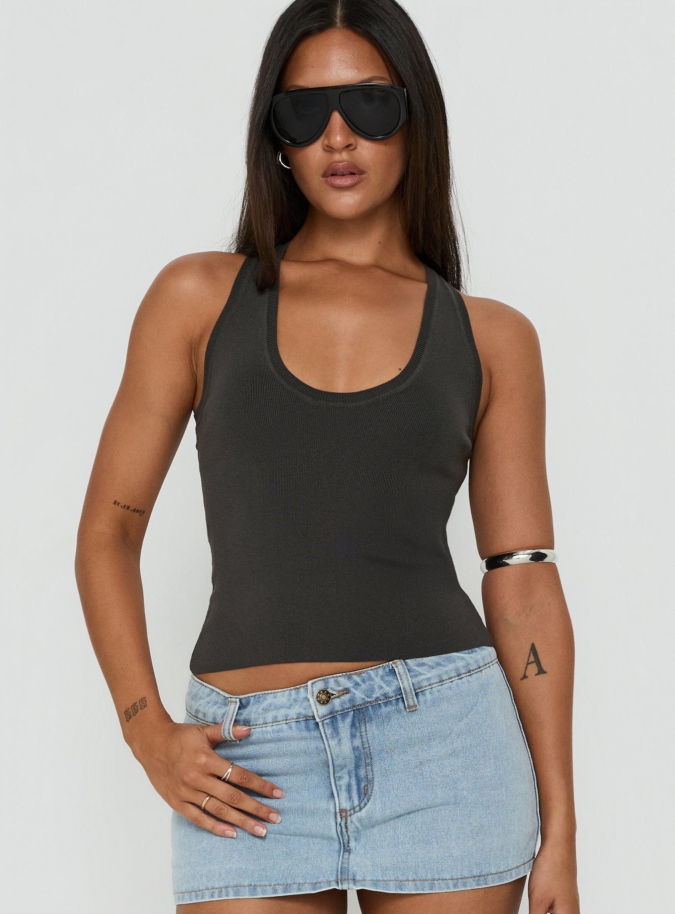 Solanah Knit Tank Top Charcoal