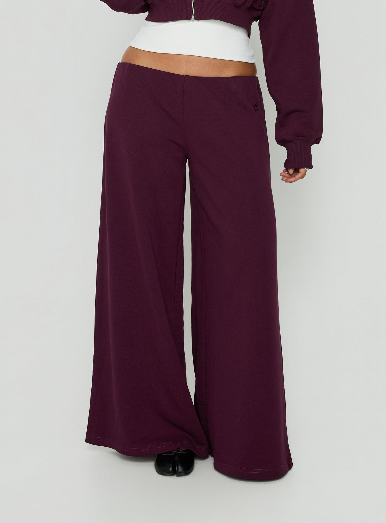 Kaeya Fleece Wide Leg Low Rise Pants Plum