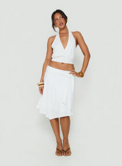 Soft Focus Tie Waist Midi Skirt White
