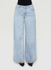 Ramos Low Rise Wide Leg Denim Jeans Light Blue Wash