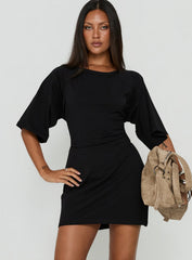 Enzia Raglan Lace Up Mini Dress Black