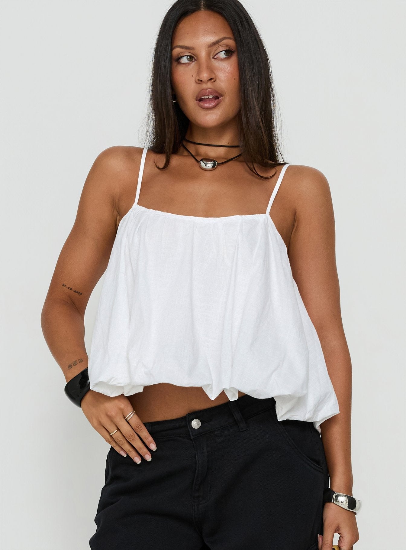 Elfina Babydoll Bubble Top White