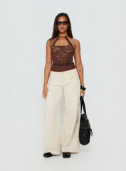 Janais Lace Tie Neck Top Chocolate